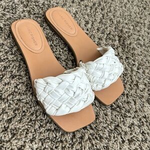 Marc Fisher White Woven Slide Sandals